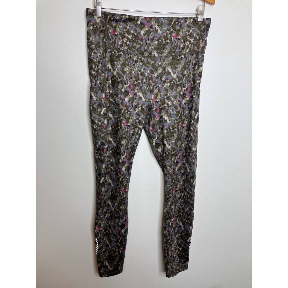 Fabletics Motion365+ Leggings Womens Large Green Camo Excellent Pockets Active